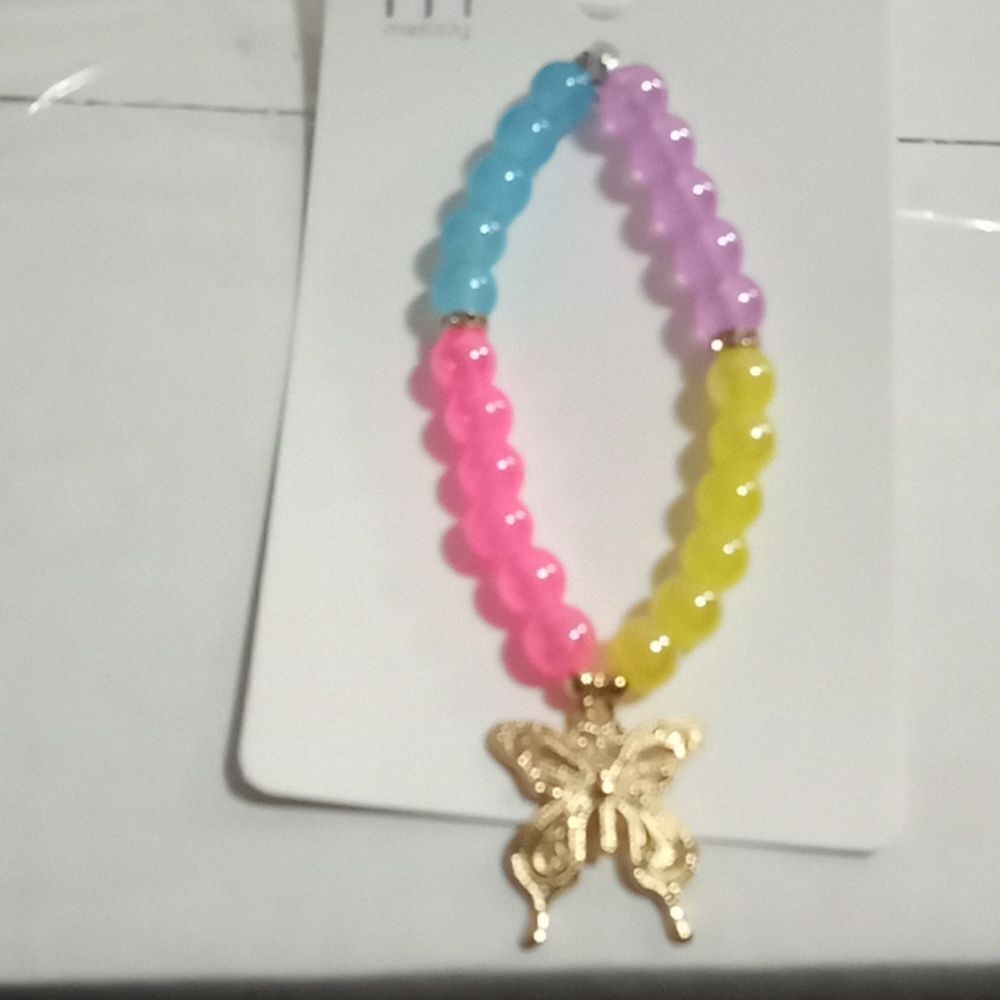 Melody multi color beaded bracelet with butterfly pendant - Picture 2 of 4